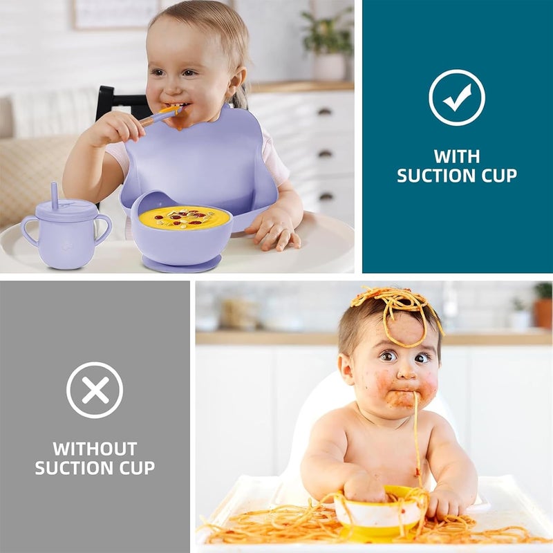 Dormlony 100% Silicone Baby Feeding Set,BPA Free Baby Dishes Set with Suction Bowl Divided Plate,Toddler Self Feeding Dish Set with Spoons Forks Sippy Cup and Bib, Baby Eating Utensils(Purple) - Image 5